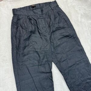 Quince Pants Women's 6 100% European Linen Pleated Trousers Black High Waisted